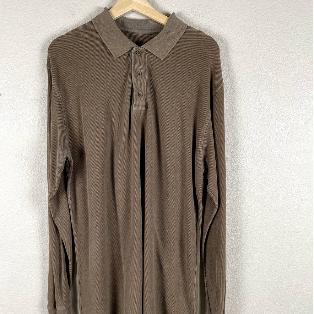 Weatherproof Shirt Tan Ribbed Long Sleeve Polo Buttons‎ Collared Size X Large